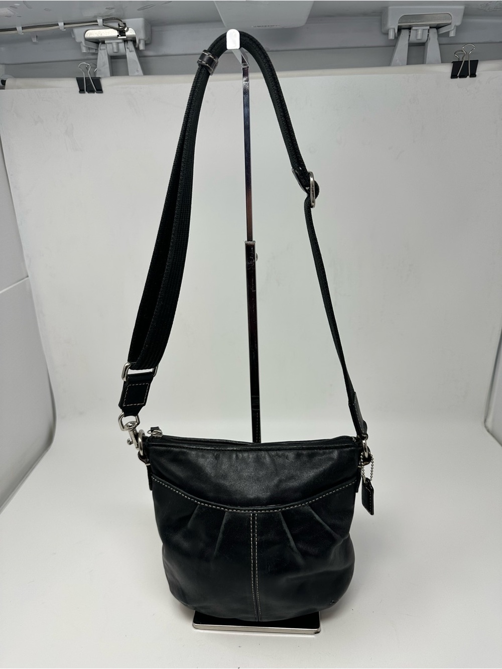 Coach Soho Black Leather Pleated Crossbody Swingpack Bag